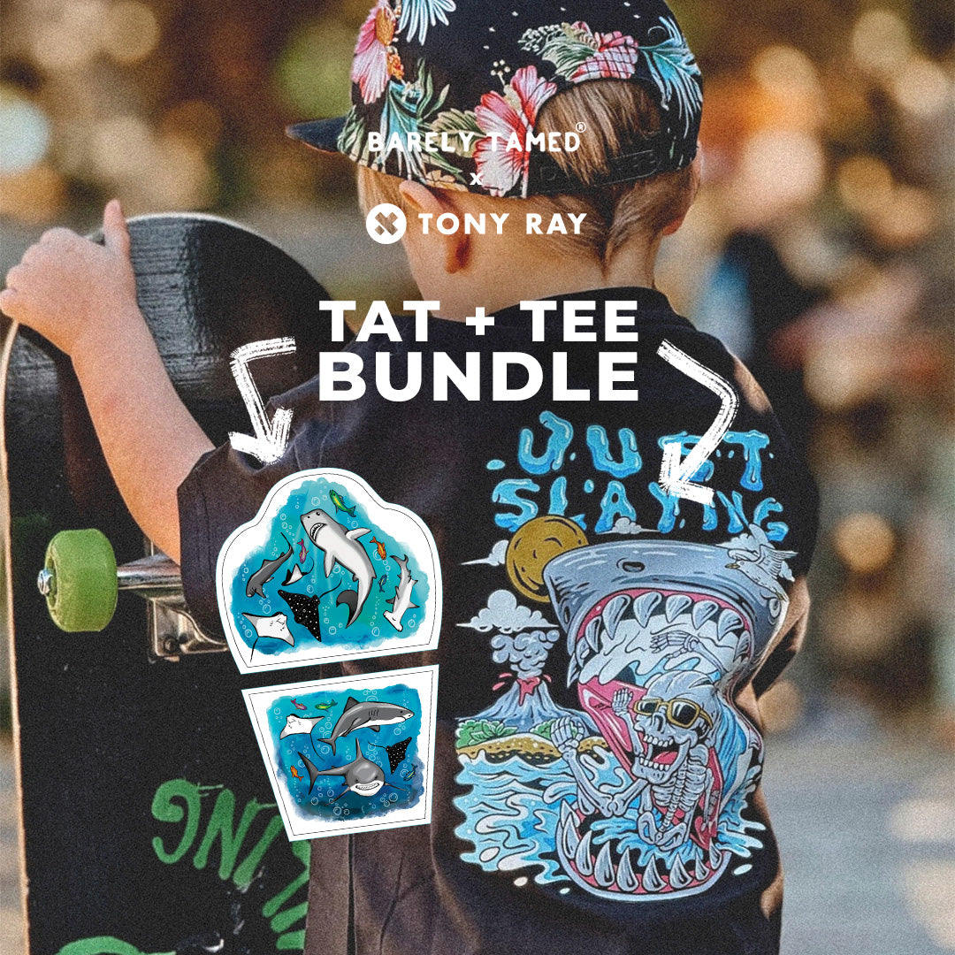 Just Slaying x Lil Jaws Limited | Edition Full Sleeve Temporary Tattoo and Graphic Tee Bundle - full sleeve full sleeve temporary tattoo for kids
