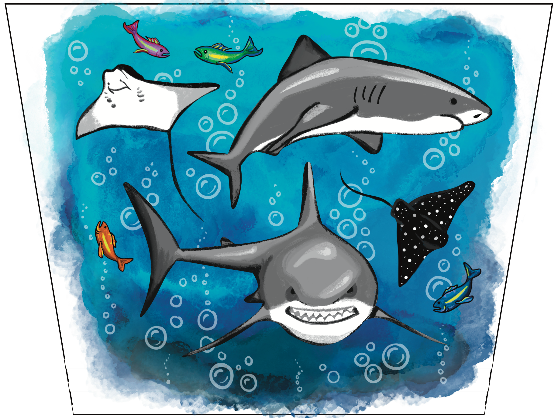 Lil' Jaws Full Sleeve Tattoo - full sleeve great white great white shark hammerhead jaws manta ray ocean shark Sharks spotted ray sting ray full sleeve temporary tattoo for kids