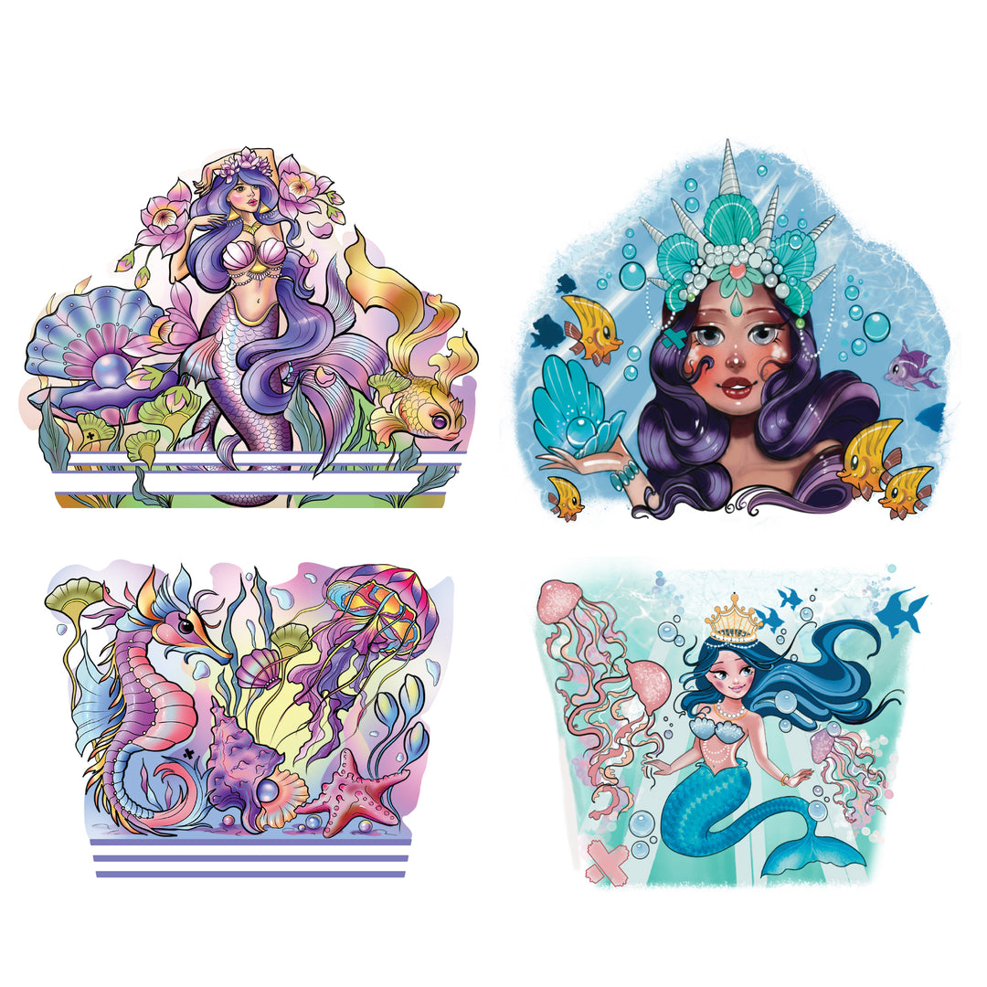 Magical Mermaids Full Sleeve Tattoos - arielle crab crabs crustacean fantasy full sleeve girl girls jellyfish little mermaid Mermaid mermaids ocean princess shells starfish full sleeve temporary tattoo for kids