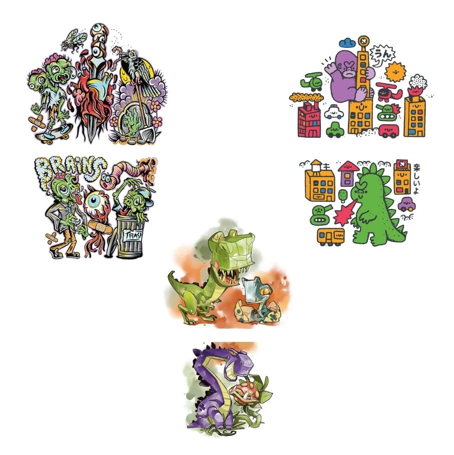 Monster Mayhem Trio Full Sleeve Tattoo Bundle - Temporary Kids Tattoo Sleeve - baby dino baby dinosaur dino dinos dinosaur dinosaurs godzilla Godzilla vs King Kong Kids temporary tattoo kids temporary tattoos King Kong tattoo sleeve for kids temporary tattoo temporary tattoo sleeve Zombie Zombies full sleeve temporary tattoo for kids