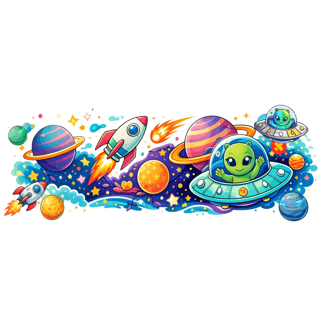 Outta Space Temporary Kids Tattoo Band - aliens astronaut band outerspace space full sleeve temporary tattoo for kids