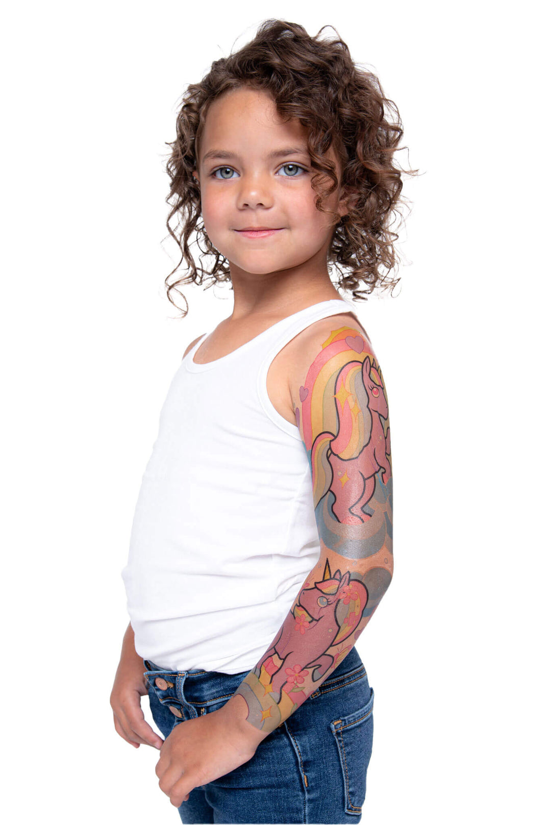 Rainbows and Unicorns Full Sleeve Tattoo - full sleeve girl girls Girly Designs Heart Hearts Live my little pony Rainbow Rainbows temporary tattoo unicorn Unicorns watercolor full sleeve temporary tattoo for kids