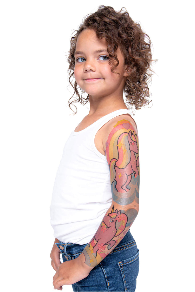 Rainbows and Unicorns Full Sleeve Tattoo - full sleeve girl girls Girly Designs Heart Hearts Live my little pony Rainbow Rainbows temporary tattoo unicorn Unicorns watercolor full sleeve temporary tattoo for kids