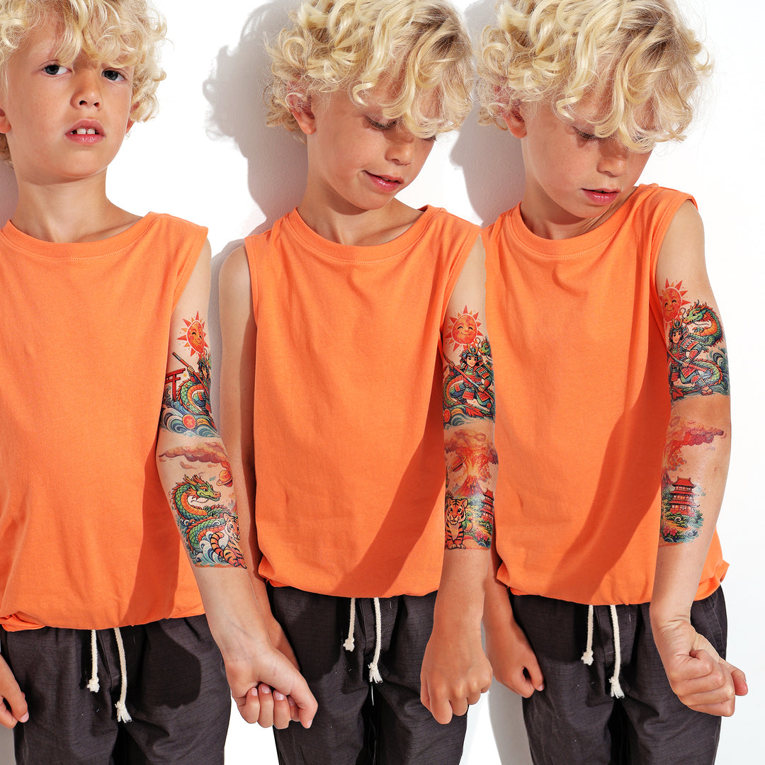 Samurai Warrior Full Sleeve Tattoo - Temporary Kids Tattoo Sleeve - Dragon full sleeve samurai full sleeve temporary tattoo for kids