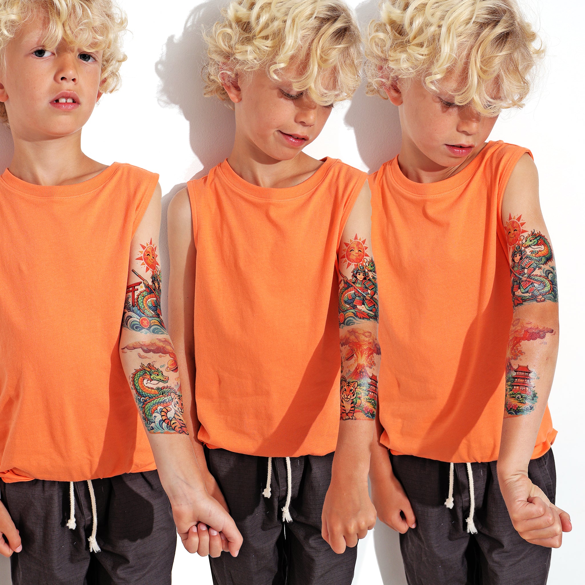 Samurai Warrior Full Sleeve Tattoo - Temporary Kids Tattoo Sleeve - Dragon full sleeve samurai full sleeve temporary tattoo for kids