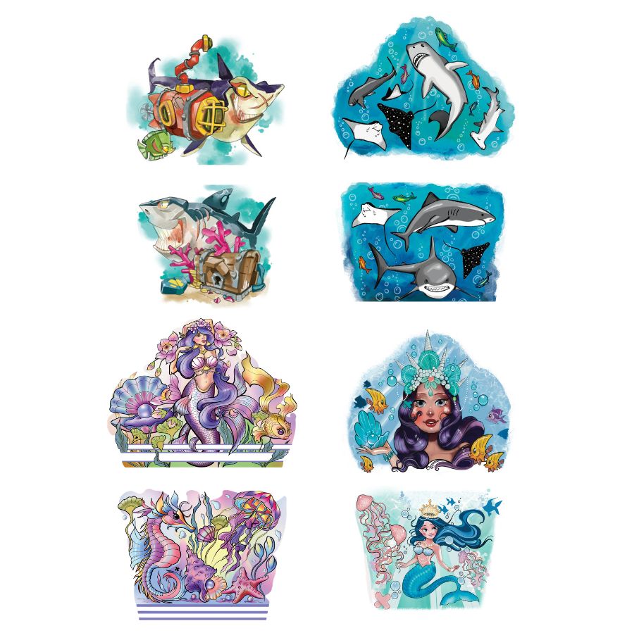 Sea You This Summer Full Sleeve Tattoo Bundle - Temporary Kids Tattoo Sleeve - fish great white shark Kids temporary tattoo kids temporary tattoos Mermaid mermaids ocean shark shark tattoo Sharks summer temporary tattoo temporary tattoo sleeve full sleeve temporary tattoo for kids