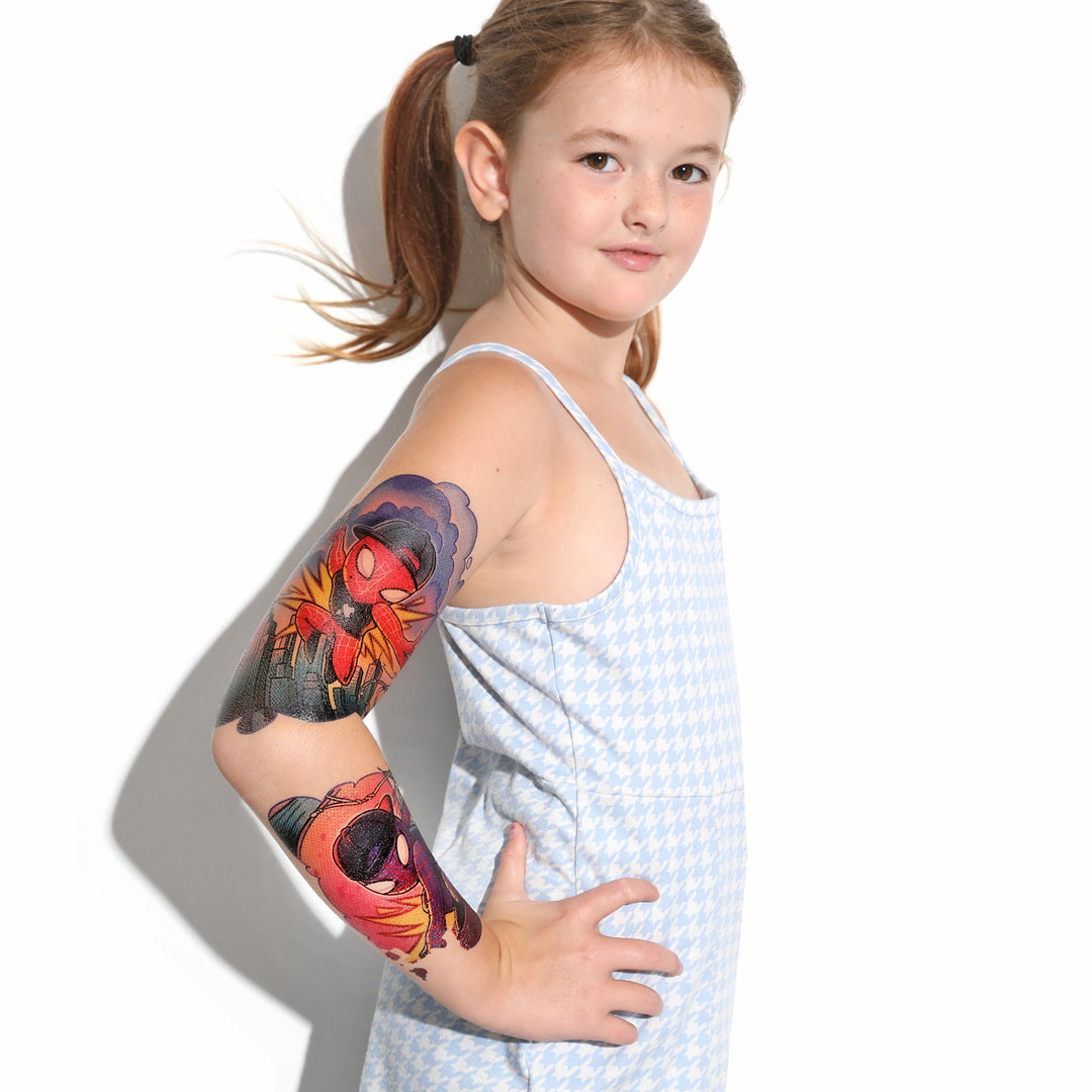 Spider-Ray Full Sleeve Tattoo - dark night full sleeve marvel pop art spider spider web spider-man spidey super superhero full sleeve temporary tattoo for kids