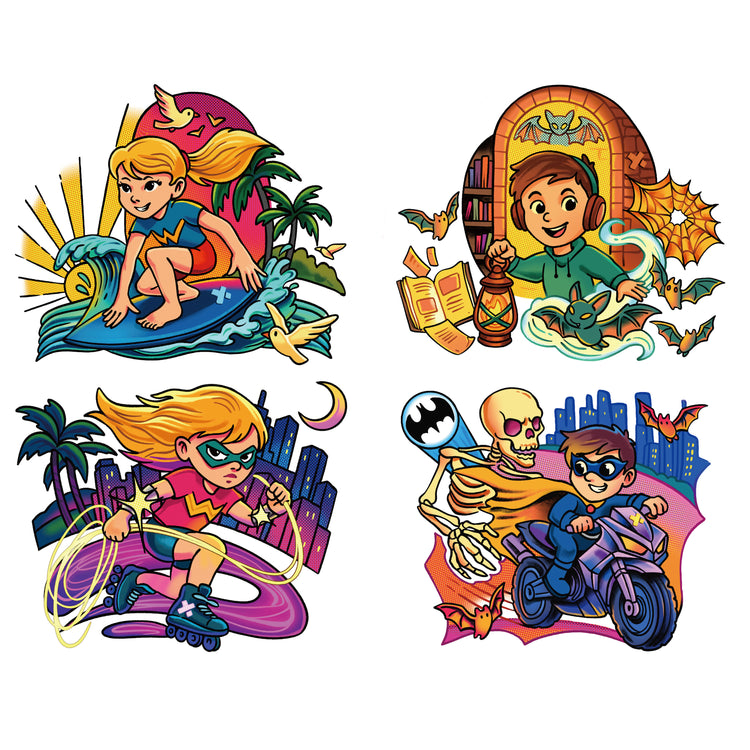 Superkid Set Full Sleeve Tattoos - bat boy bat man batboy batman boy california full sleeve girl girls superkid surf surfer surfing wonder girl wonder kid wonder woman wondertwins full sleeve temporary tattoo for kids