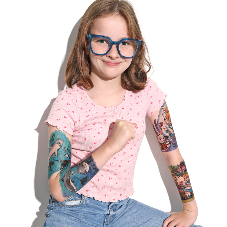 Lil' Jaws Full Sleeve Tattoo - full sleeve great white great white shark hammerhead jaws manta ray ocean shark Sharks spotted ray sting ray full sleeve temporary tattoo for kids