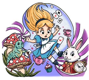 Wonderland Full Sleeve Tattoo - Temporary Kids Tattoo Sleeve - Alice Alice In Wonderland drink me full sleeve Lewis Carroll literature mad hatter rabbit hole shrinking story story book tea party full sleeve temporary tattoo for kids