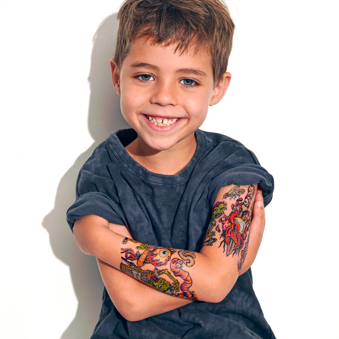 Zombie Outbreak Full Sleeve Tattoo - apocalypse best seller boy Faire full sleeve Halloween horror scary skateboard skater Spray Paint undead Zombie Zombies full sleeve temporary tattoo for kids