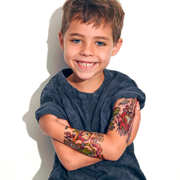 Zombie Outbreak Full Sleeve Tattoo - apocalypse best seller boy Faire full sleeve Halloween horror scary skateboard skater Spray Paint undead Zombie Zombies full sleeve temporary tattoo for kids