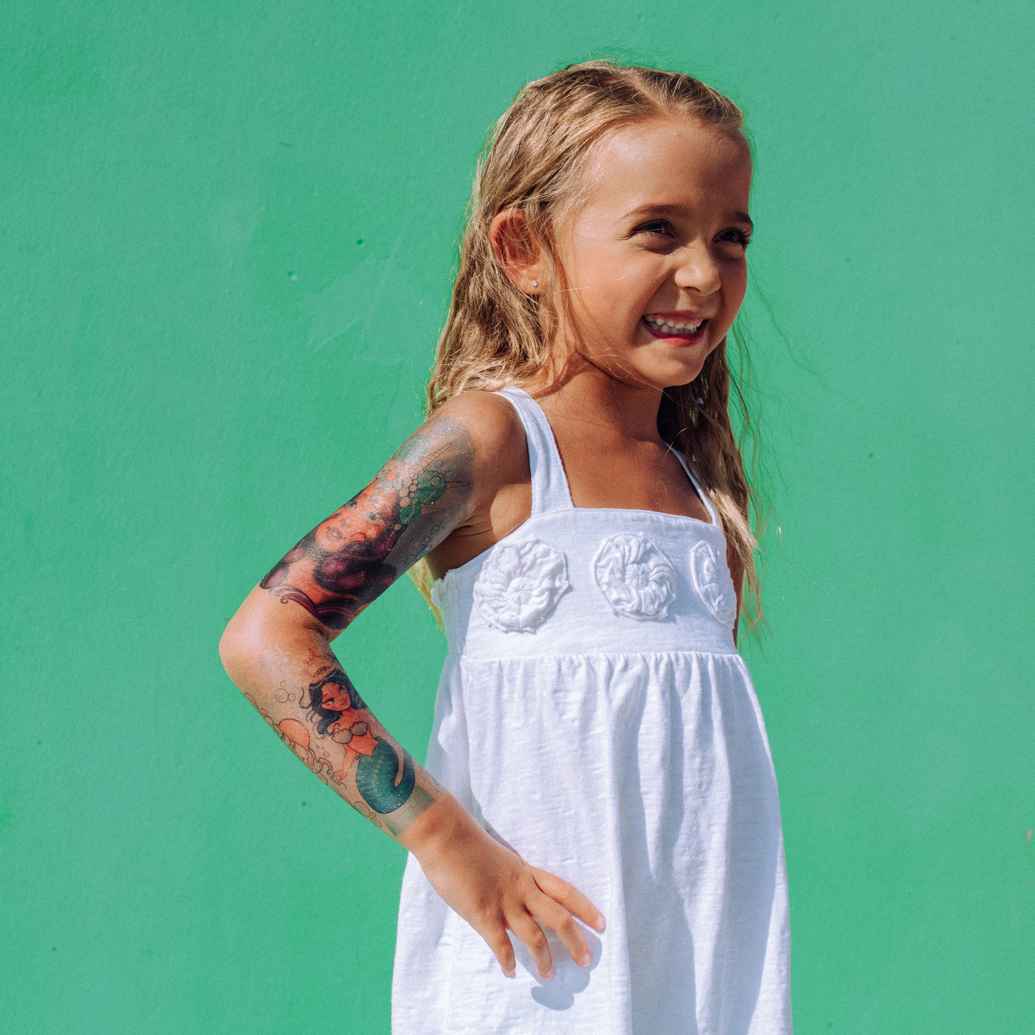 Majestic Mermaid Full Sleeve Tattoo - arielle Crown Fish full sleeve girl girls Girly Designs little mermaid Mermaid mermaids nautical girl princess seashell Squid YGroup_all full sleeve temporary tattoo for kids