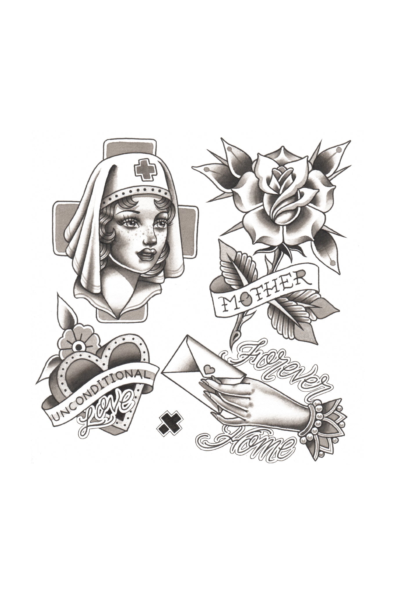 Full design of the Mother's Flash sheet. Cut the tattoos out and place them where you prefer.