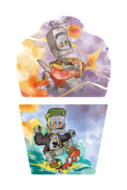 Full design of robot ray fake tattoo sleeve for kids shown.