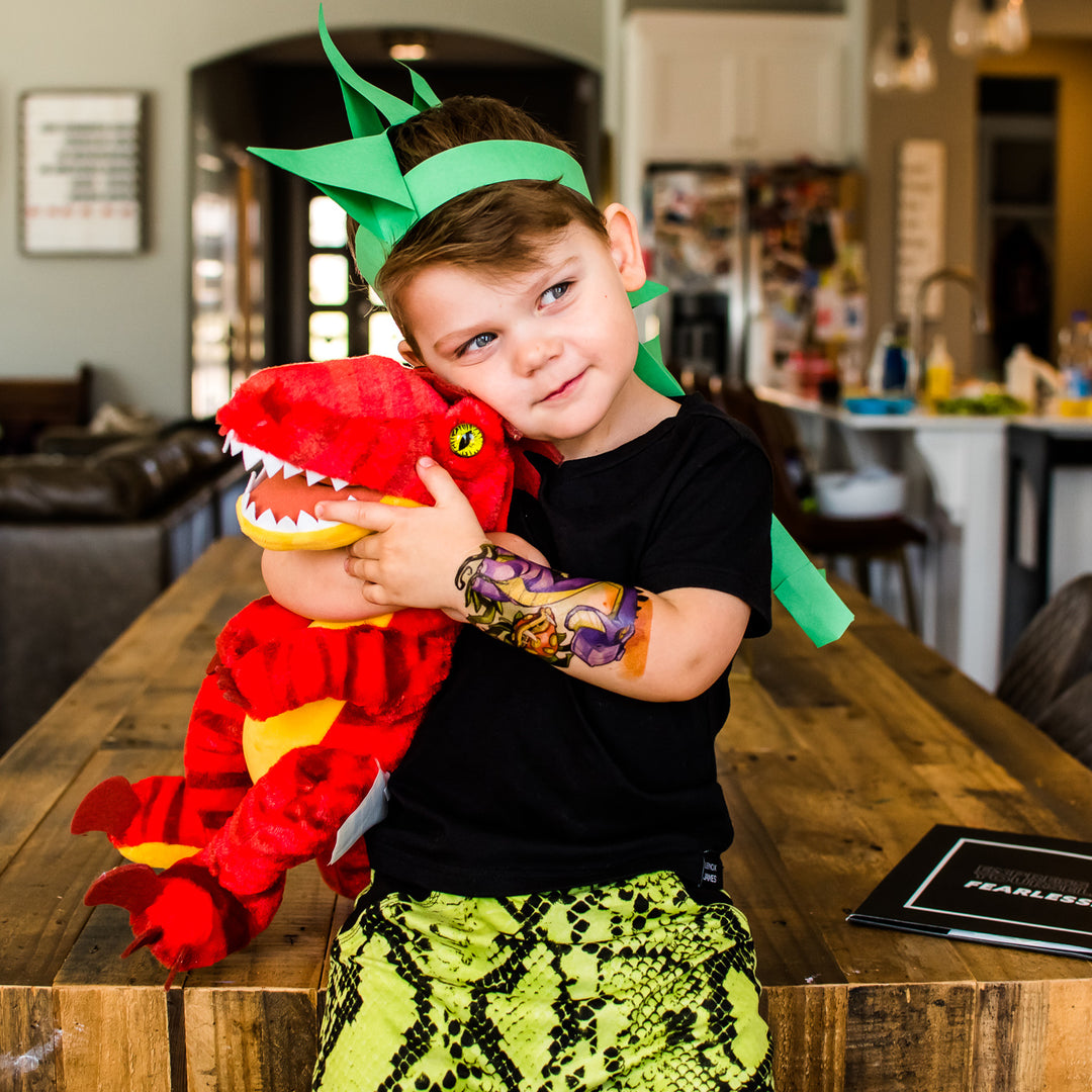Tyrannosaurus Flex Full Sleeve Tattoo - Temporary Kids Tattoo Sleeve - animals baby dino baby dinosaur best seller boy dino dinos dinosaur dinosaurs egg Faire full sleeve jurassic T-Rex tyrannosaurus rex Uncl Paul watercolor full sleeve temporary tattoo for kids