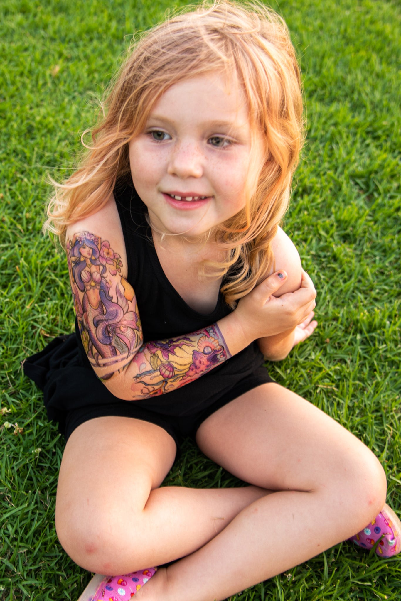 Under the Sea Full Sleeve Tattoo - fantasy full sleeve girl Kate Shevtsova Mermaid mermaids nautical nautical girl neo-traditional seahorse seashell shells full sleeve temporary tattoo for kids