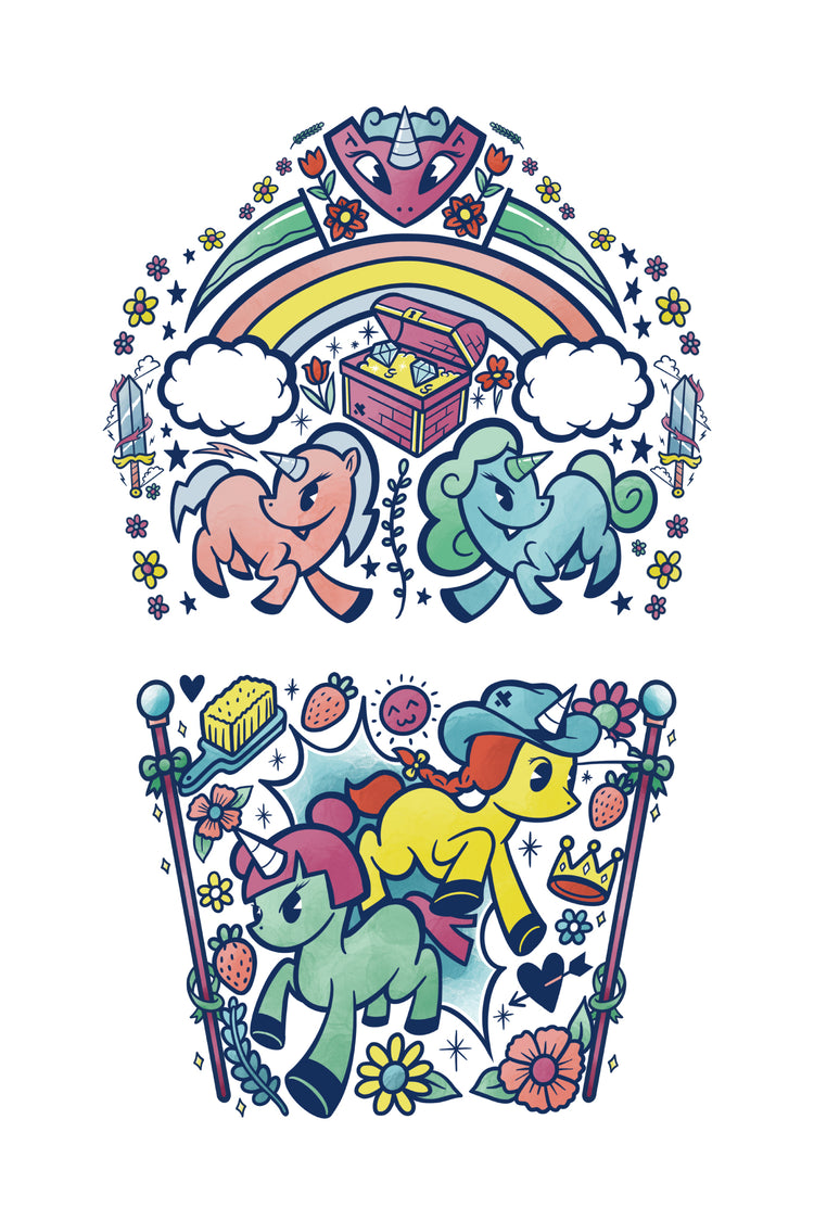 Unicorn Power Full Sleeve Tattoo - cloud Crown Faire flower Flowers full sleeve girl girls Girly Designs Live Rainbow Rainbows strawberries strawberry treasure unicorn Unicorns full sleeve temporary tattoo for kids