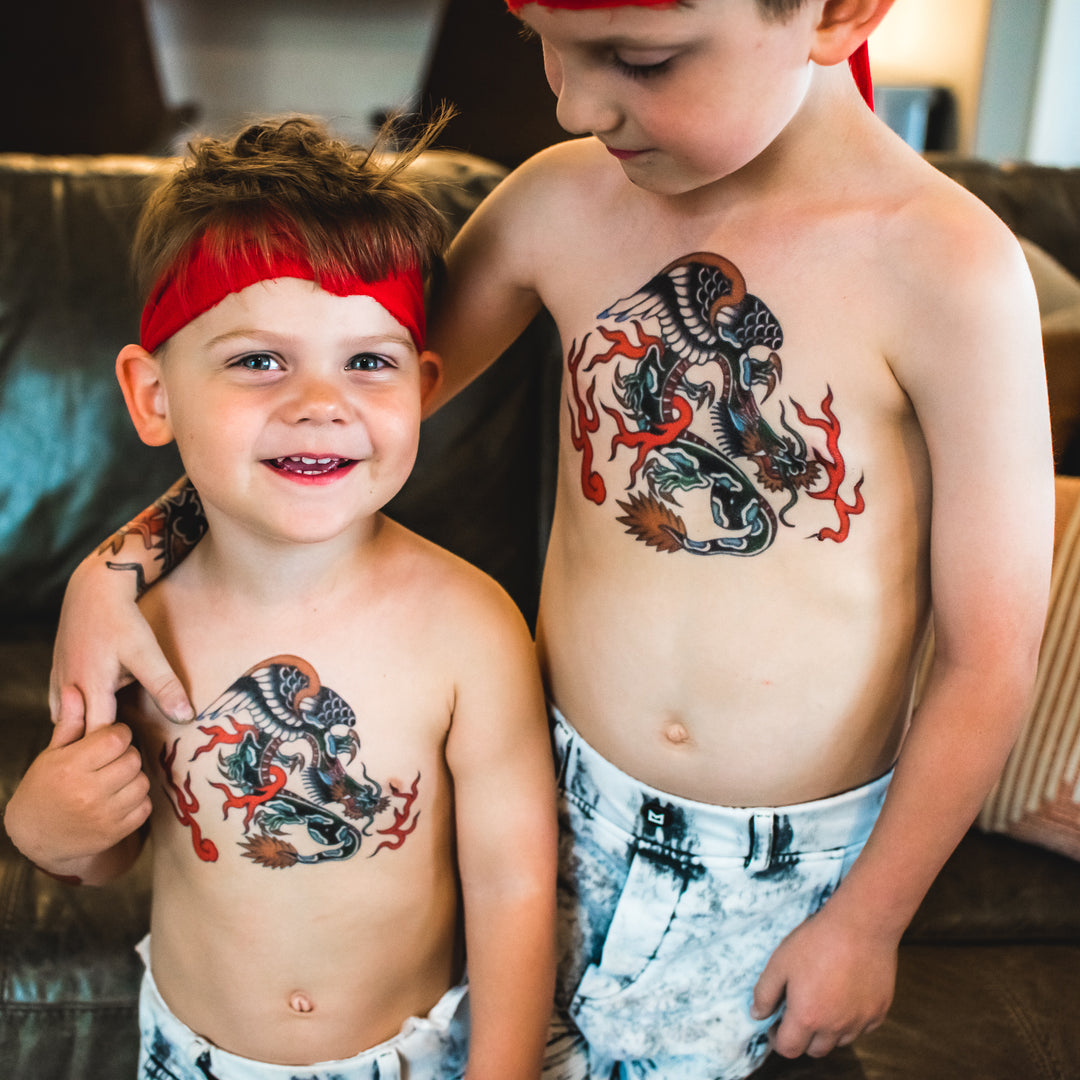 Warrior Full Sleeve Tattoo - Asian boy Chinese Dragon Faire full sleeve Japanese Live Phil Hatchet Yau traditional YGroup_all full sleeve temporary tattoo for kids