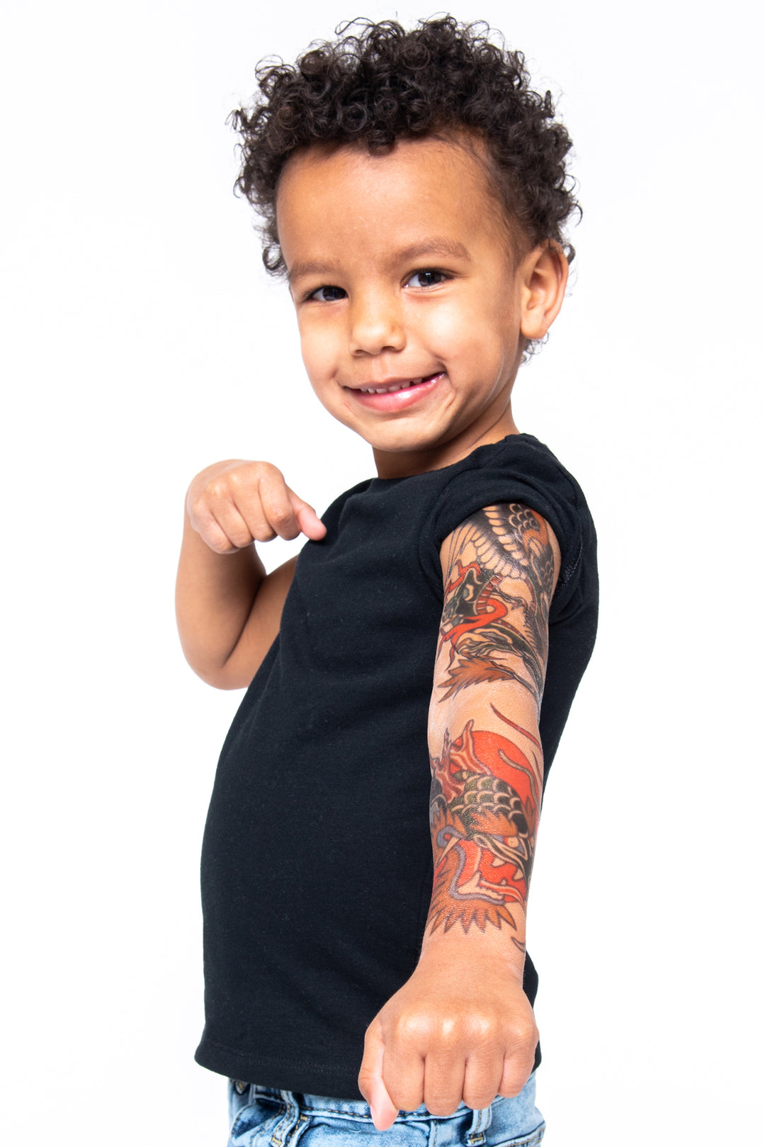 Warrior Full Sleeve Tattoo - Asian boy Chinese Dragon Faire full sleeve Japanese Live Phil Hatchet Yau traditional YGroup_all full sleeve temporary tattoo for kids