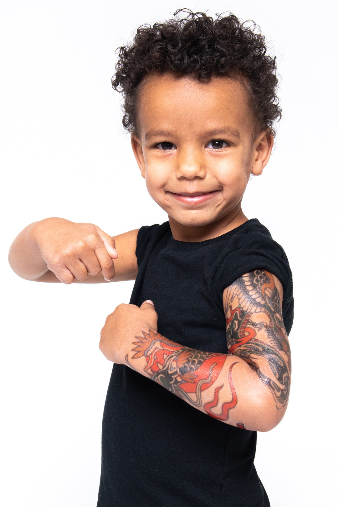 Warrior Full Sleeve Tattoo - Asian boy Chinese Dragon Faire full sleeve Japanese Live Phil Hatchet Yau traditional YGroup_all full sleeve temporary tattoo for kids