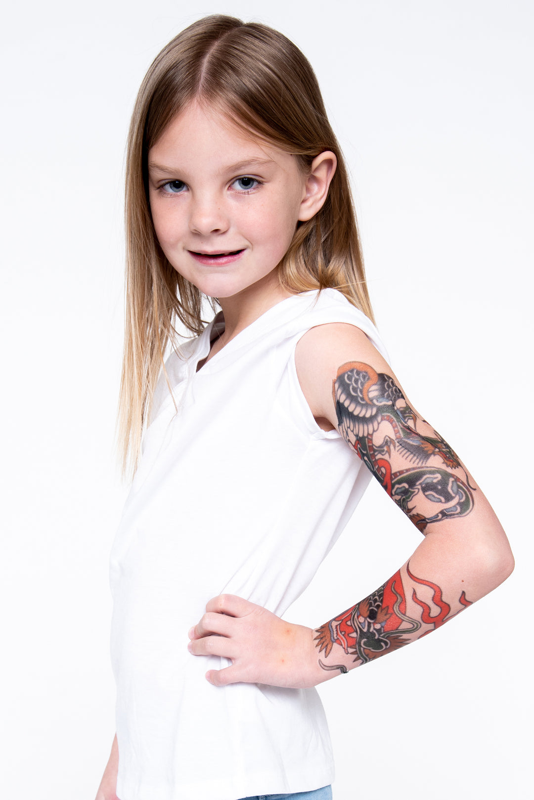 Warrior Full Sleeve Tattoo - Asian boy Chinese Dragon Faire full sleeve Japanese Live Phil Hatchet Yau traditional YGroup_all full sleeve temporary tattoo for kids