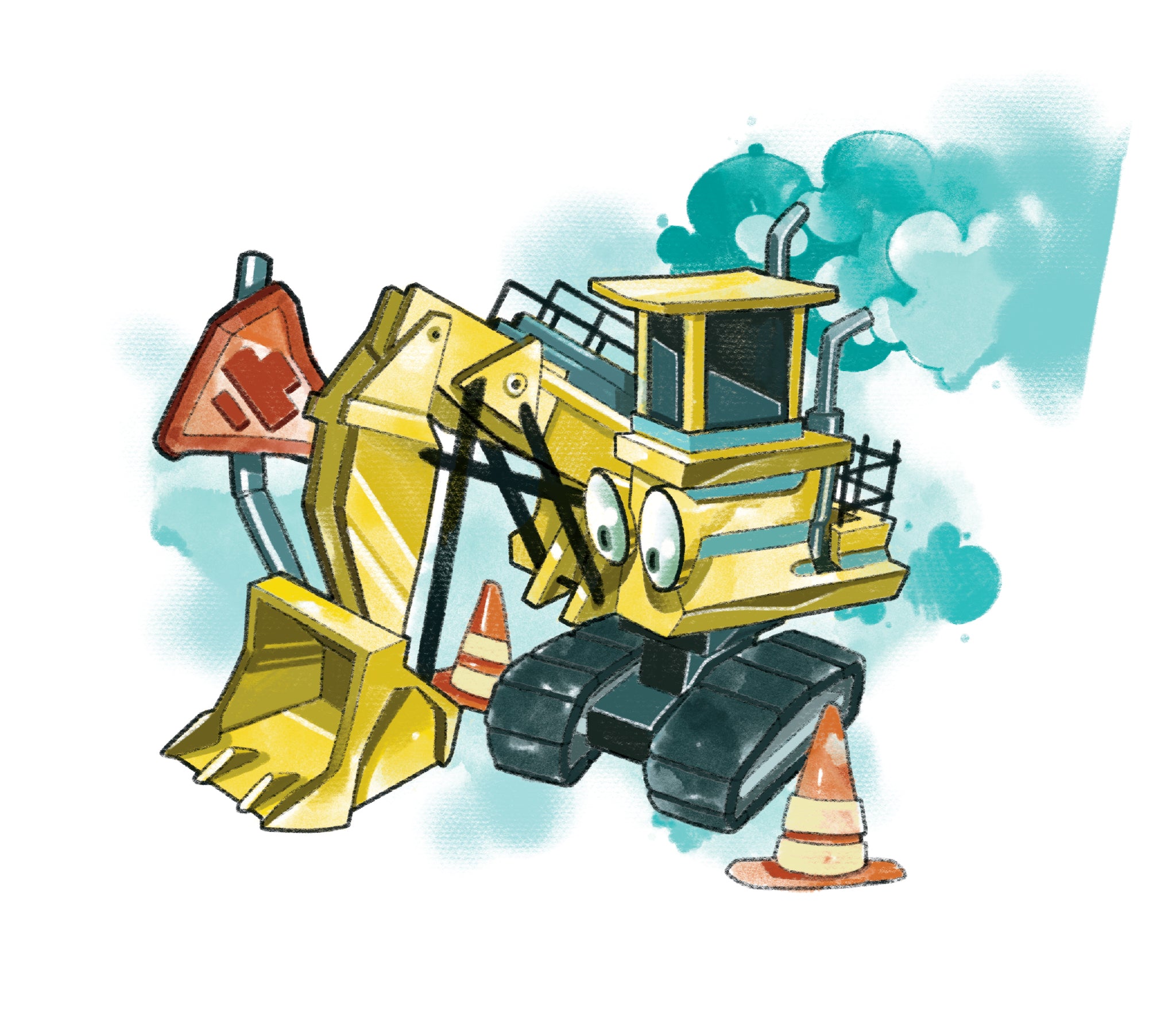 Full design of lower temporary tattoo sleeve with construction equipment.
