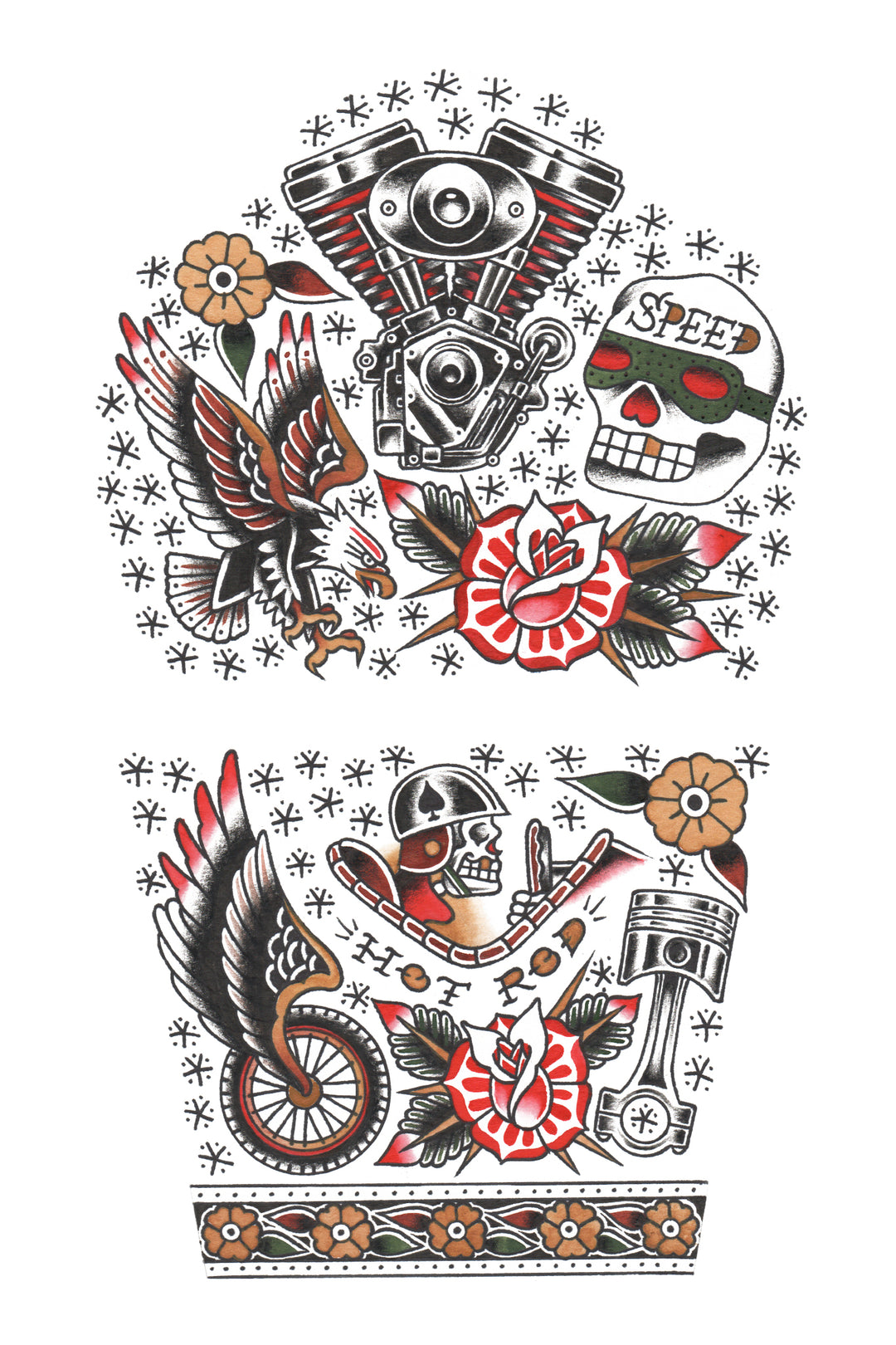 Hot Rod Full Sleeve Tattoo - automotive boy Engine full sleeve hot rod motorcycle Phil Hatchet Yau rider traditional wheels full sleeve temporary tattoo for kids