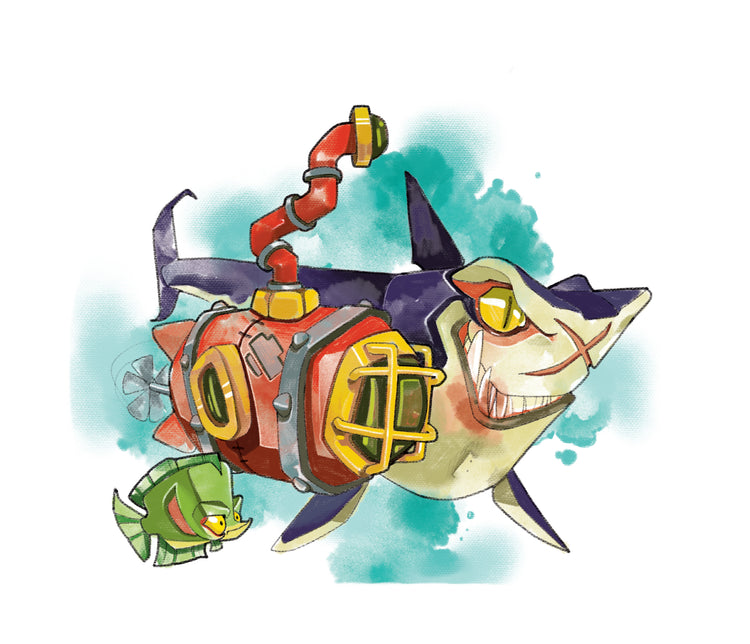 Sharks (upper) - Animal animals boy graffiti half sleeve Live nature nautical nautical boy neo-traditional Ocean shark Sharks Uncl Paul upper sleeve watercolor YGroup_all full sleeve temporary tattoo for kids