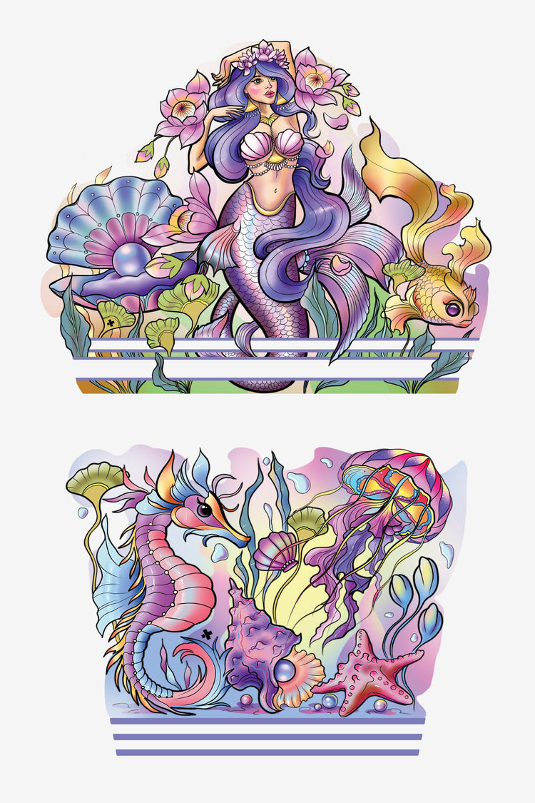 Sea You This Summer - full sleeve Mermaid mermaids shark summer temporary tattoo tony ray full sleeve temporary tattoo for kids